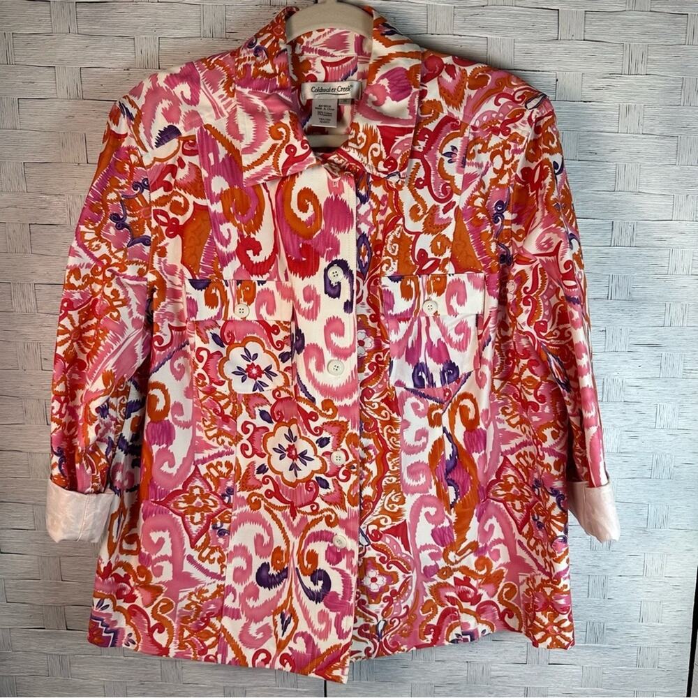 Coldwater Creek button up colorful paisley floral coastal grandma plus size